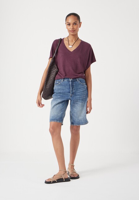 Rosalia Linen Blend V Neck T-Shirt