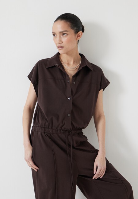 Short Sleeve Wide Leg Jersey Jumpsuit
