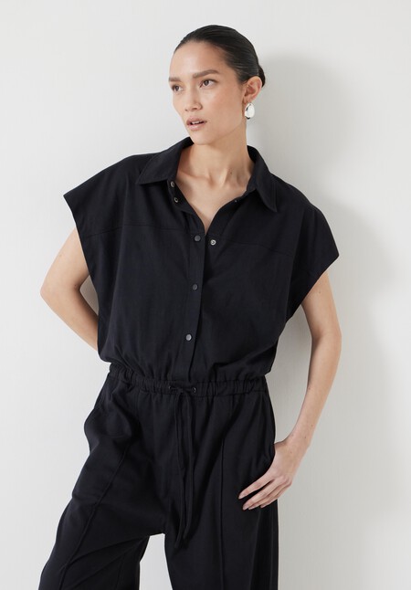 Short Sleeve Wide Leg Jersey Jumpsuit