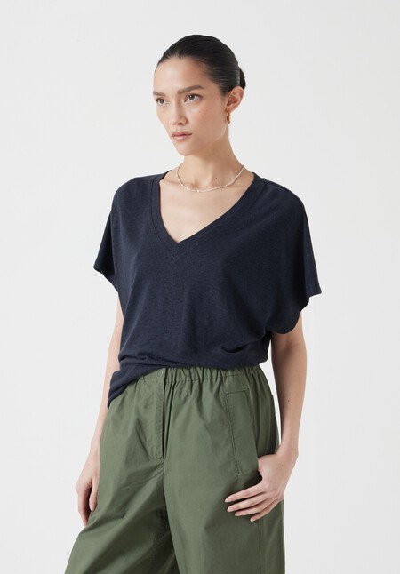 Rosalia Linen Blend V Neck T-Shirt
