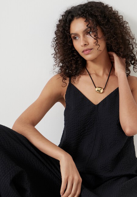 Seersucker Wide Leg Jumpsuit