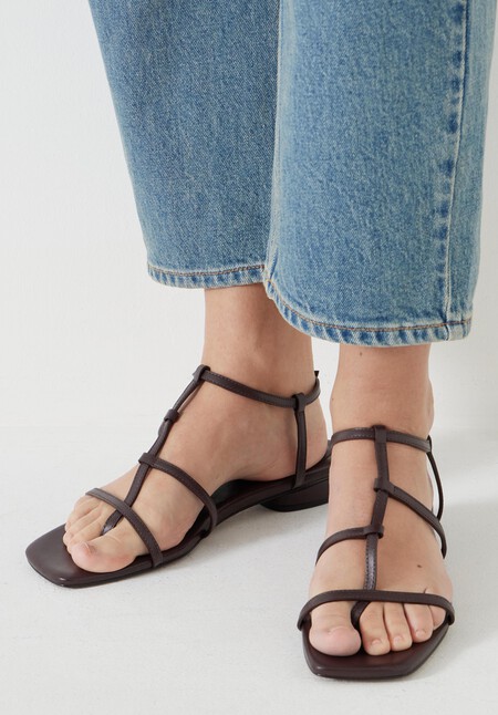 Leather Strappy Low Heel Sandals