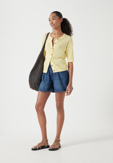 Linen Blend Short Sleeve Cardigan
