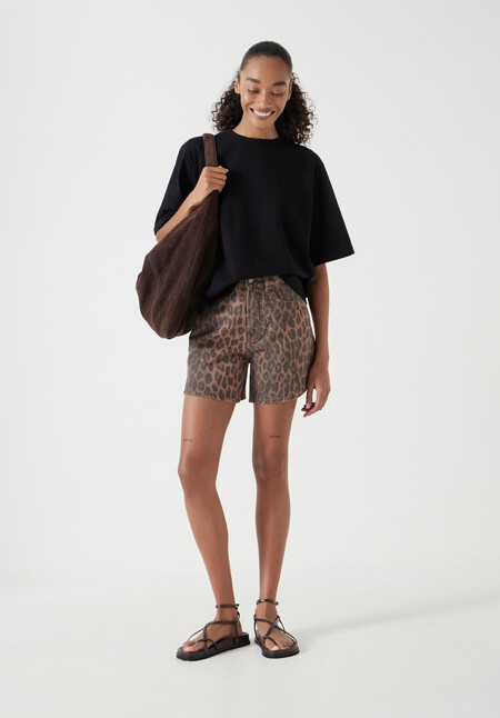 Leopard Print Essential Denim Shorts