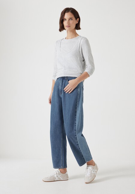 Two Tone Barrel Leg Jeans