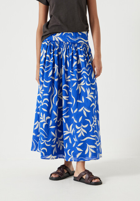 Printed Midi Gathered Detail Skirt